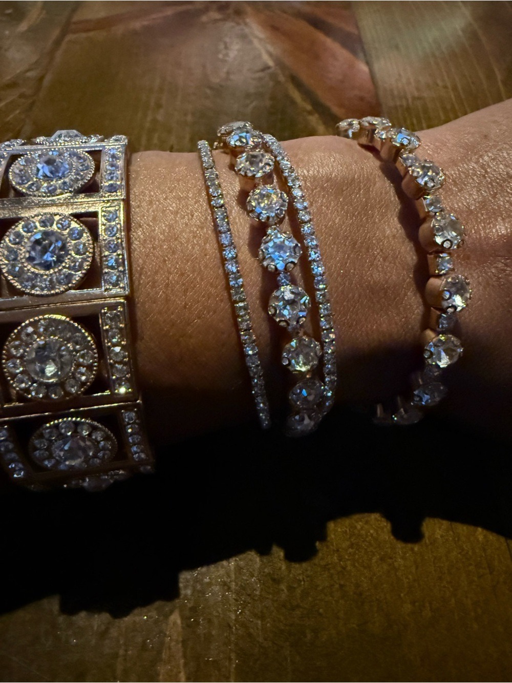 Rhinestone Statement Bracelet Trio Crystal Glam Stack - Picture 4 of 10